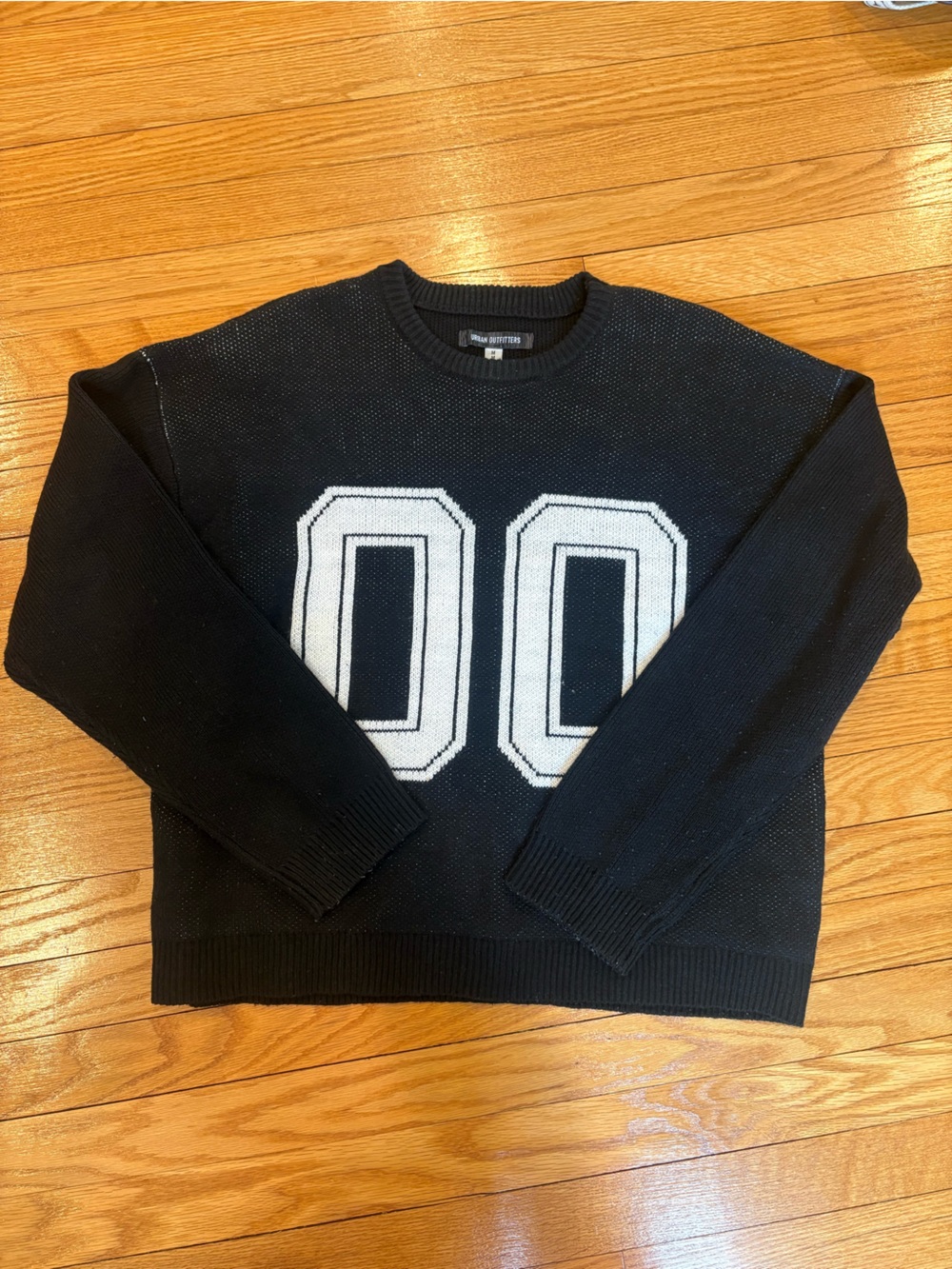 Urban Outfitters Black Knit Crewneck Sweater with White Label Detail